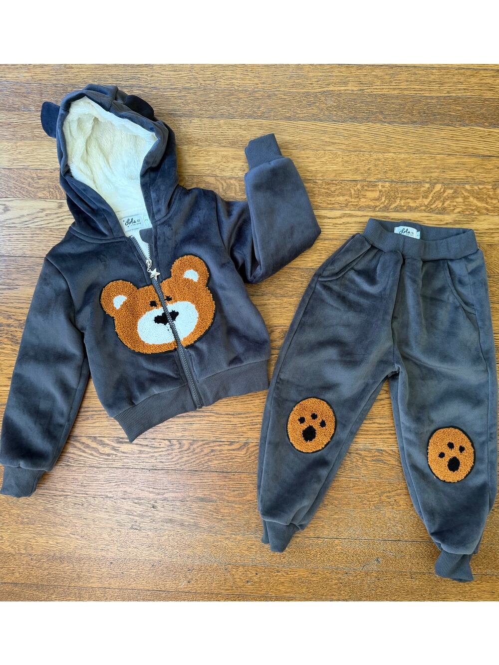 Lola + The Boys Velour Bear Set Size 2